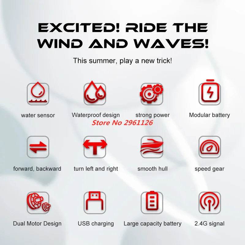 RC 25KM/H Waterproof Rechargeable Electric Remote Control Speedboat - 100M Range, 30 Min Flight Time, Ideal Summer Water Toy for Ages 14+ - ToylandEU