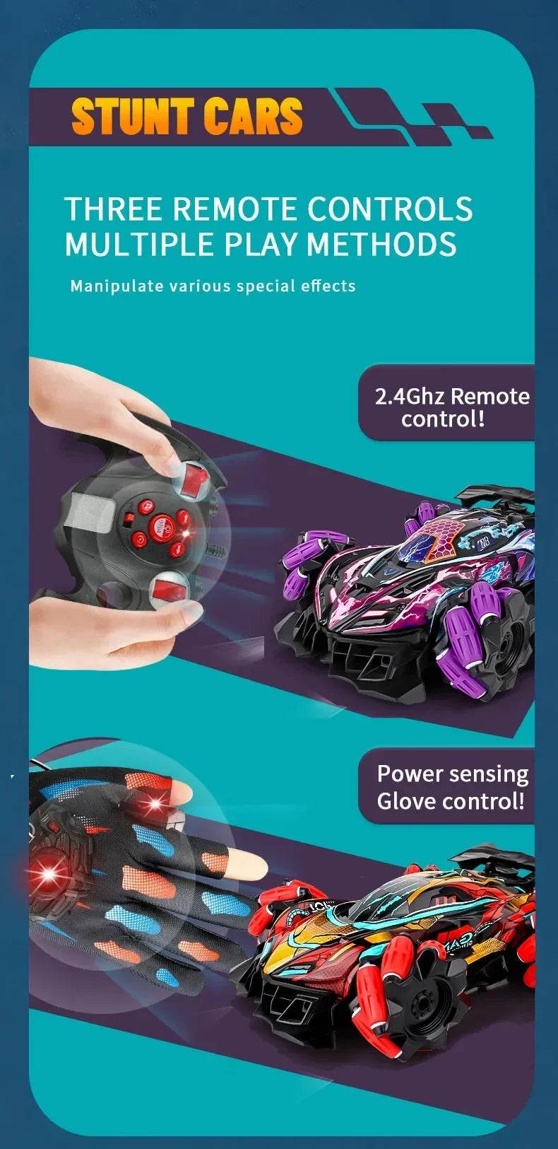 RC 4WD Remote Control Stunt Car with Gesture Control, LED Lights, and Music - 2.4G Drift Racing Toy for Kids - ToylandEU