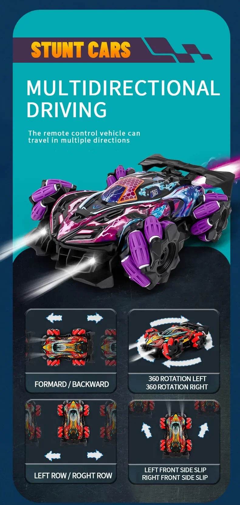 RC 4WD Remote Control Stunt Car with Gesture Control, LED Lights, and Music - 2.4G Drift Racing Toy for Kids - ToylandEU