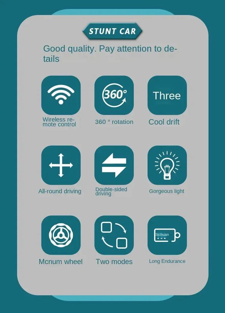 RC 4WD Remote Control Stunt Car with Gesture Control, LED Lights, and Music - 2.4G Drift Racing Toy for Kids - ToylandEU