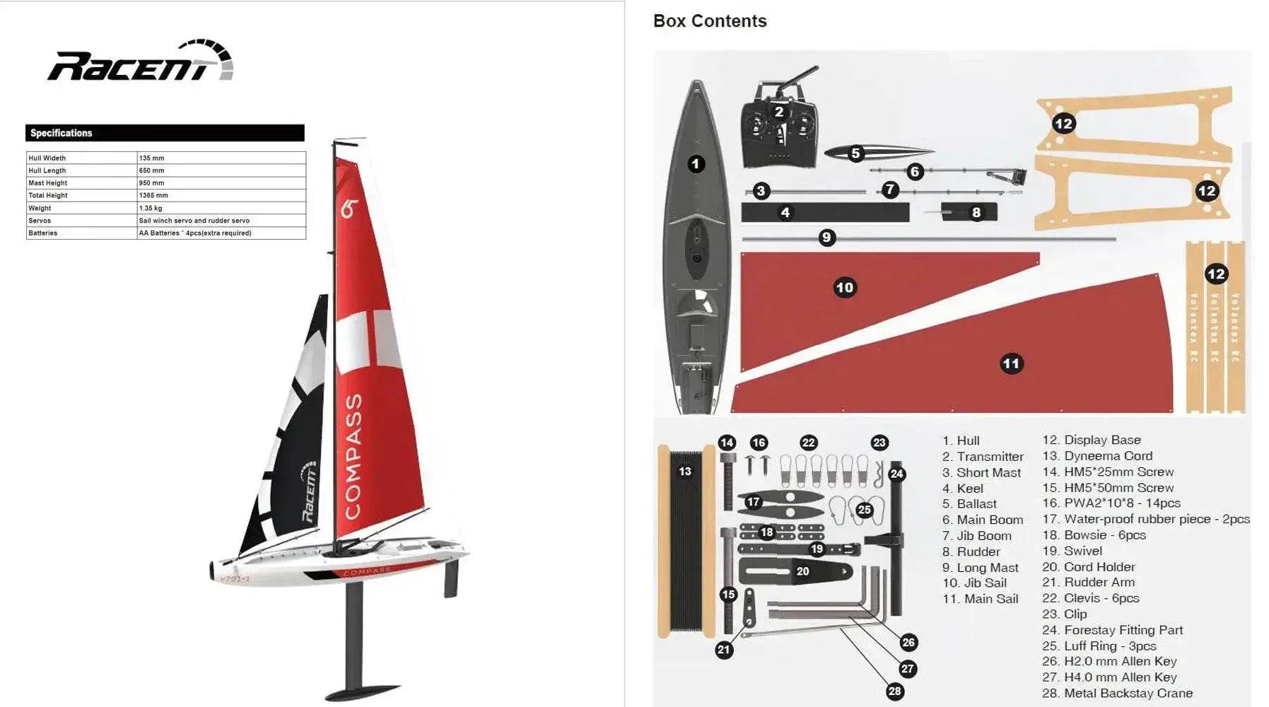 RC 53” Remote Control Sailboat with Compass - Pre-assembled 2.4G Electric RC Boat for Hobbyists and Adults -  ToylandEU™