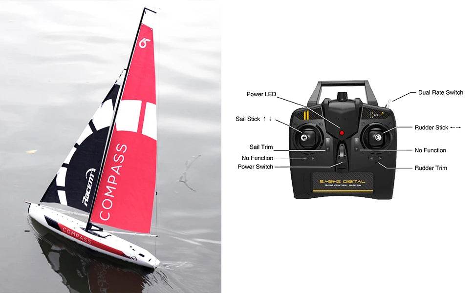RC 53” Remote Control Sailboat with Compass - Pre-assembled 2.4G Electric RC Boat for Hobbyists and Adults - ToylandEU
