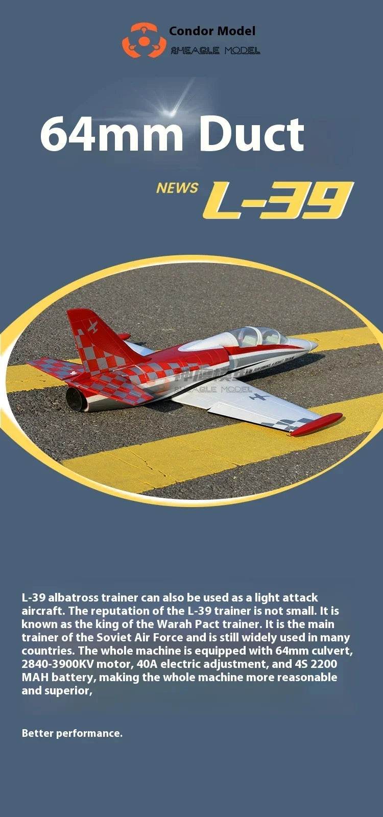 RC 64mm Han Dao L39 RC Fighter Aircraft - Electric Remote Control Training Plane Toy for All Skill Levels - ToylandEU