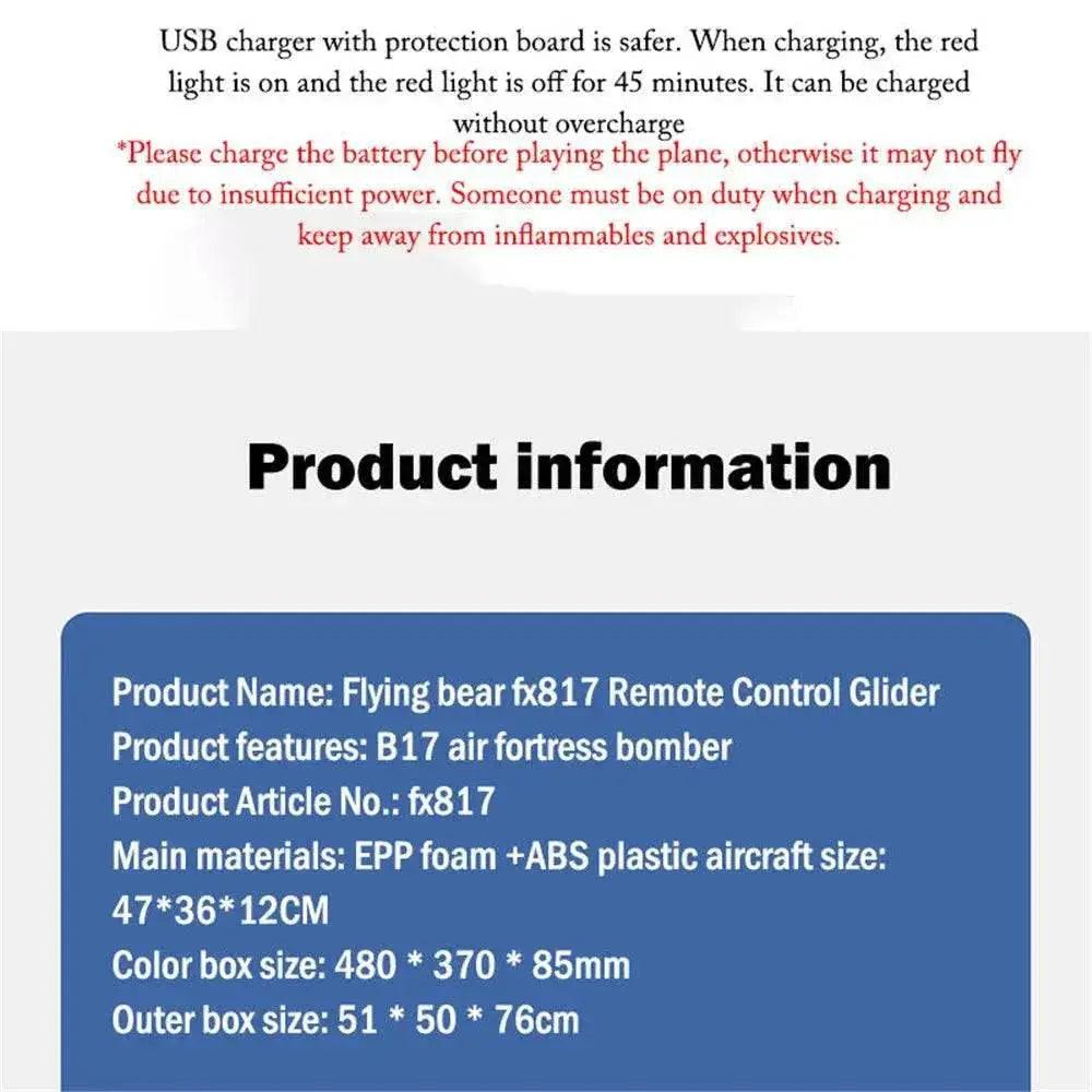  RC FX817 B17 Remote Control Fighter Plane - 2.4G 2CH Foam RC Aircraft for Kids, Perfect Gift for Children -  ToylandEU™