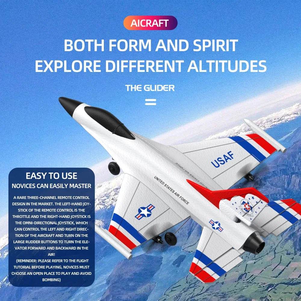 RC Airplane F16 Real Fixed Wing 3 Channels 2.4GHz Outdoor High Speed Electric Model Fighter Toy for Kids - ToylandEU