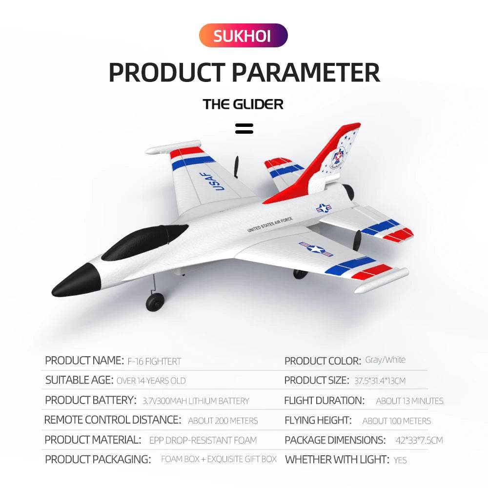 RC Airplane F16 Real Fixed Wing 3 Channels 2.4GHz Outdoor High Speed Electric Model Fighter Toy for Kids - ToylandEU