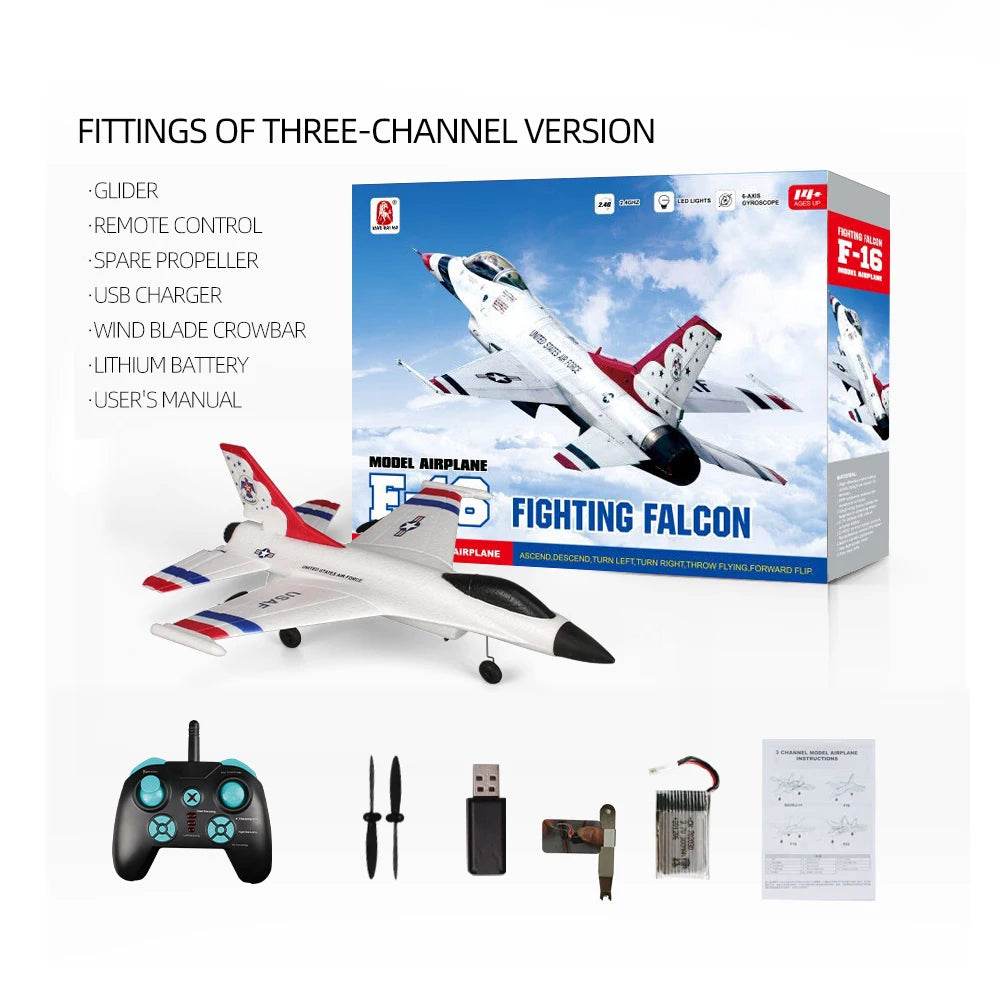 RC Airplane F16 Real Fixed Wing 3 Channels 2.4GHz Outdoor High Speed Electric Model Fighter Toy for Kids - ToylandEU
