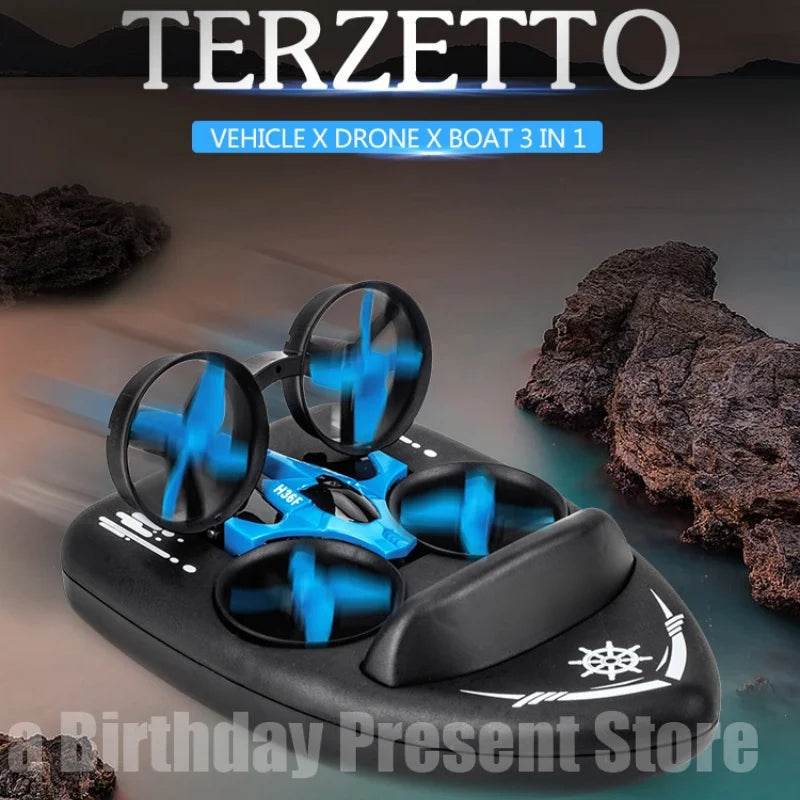 RC All-Terrain 3-in-1 RC Airship Drone: Water, Land & Air Mini Quadcopter with 360° Flip for Kids - ToylandEU