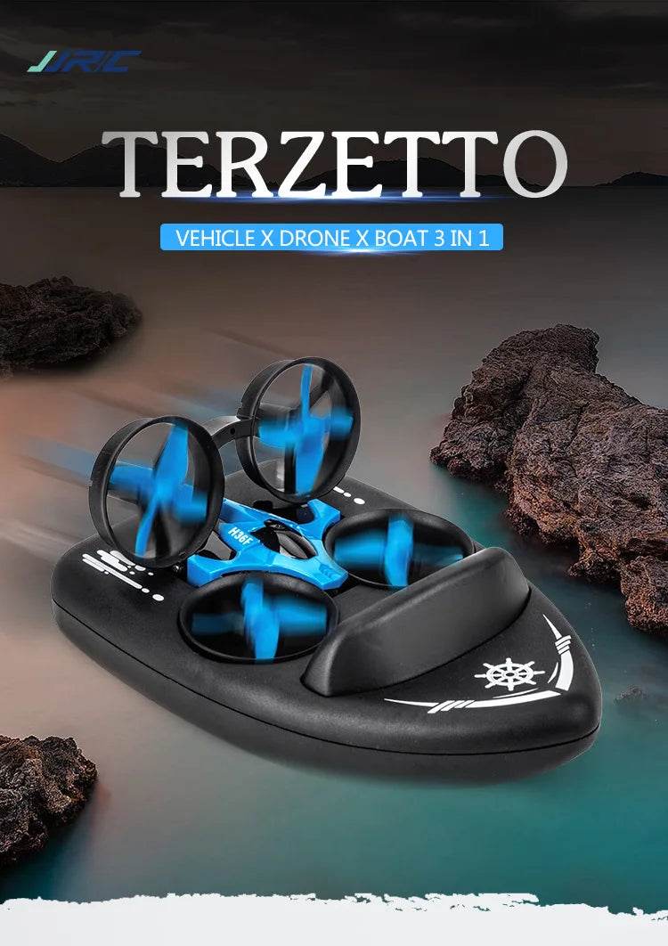 RC All-Terrain 3-in-1 RC Airship Drone: Water, Land & Air Mini Quadcopter with 360° Flip for Kids - ToylandEU