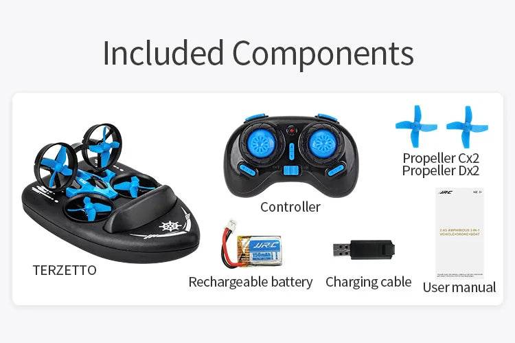 RC All-Terrain 3-in-1 RC Airship Drone: Water, Land & Air Mini Quadcopter with 360° Flip for Kids - ToylandEU