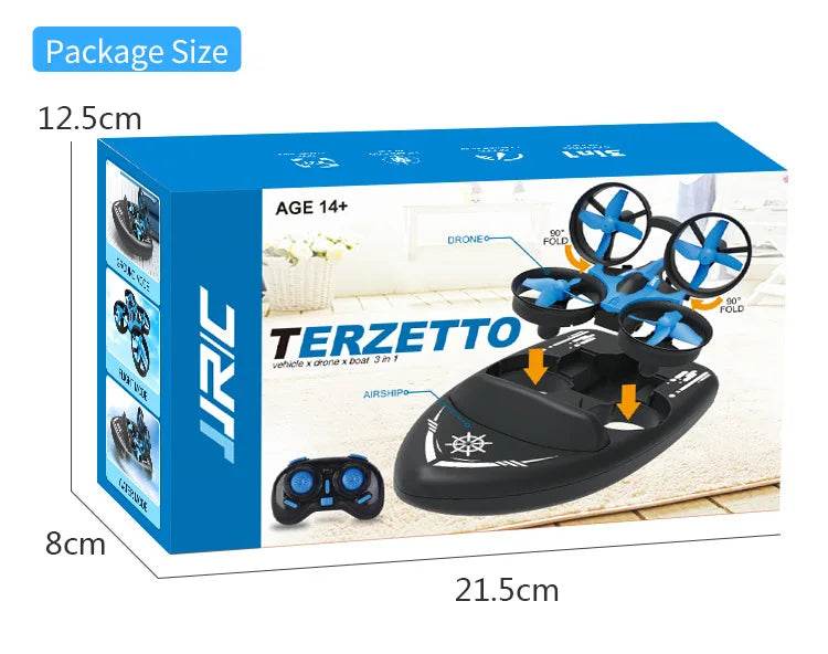 RC All-Terrain 3-in-1 RC Airship Drone: Water, Land & Air Mini Quadcopter with 360° Flip for Kids - ToylandEU