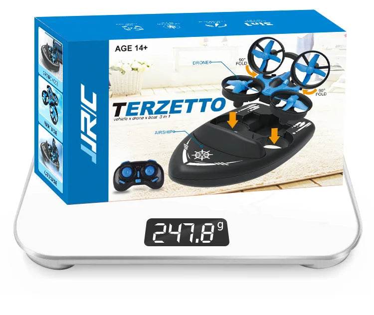 RC All-Terrain 3-in-1 RC Airship Drone: Water, Land & Air Mini Quadcopter with 360° Flip for Kids - ToylandEU