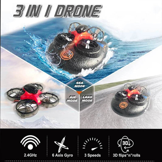 RC All-Terrain 3-in-1 RC Vehicle: Fly, Drive & Surf with Remote Control - ToylandEU