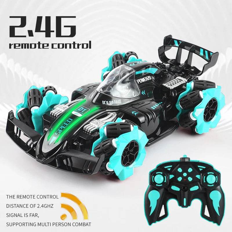 RC Blue Red High-Speed Remote Control Stunt Car with Lights & Spray Fun - ToylandEU