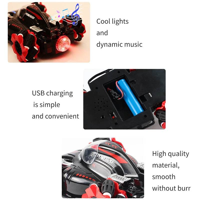 RC Blue Red High-Speed Remote Control Stunt Car with Lights & Spray Fun - ToylandEU