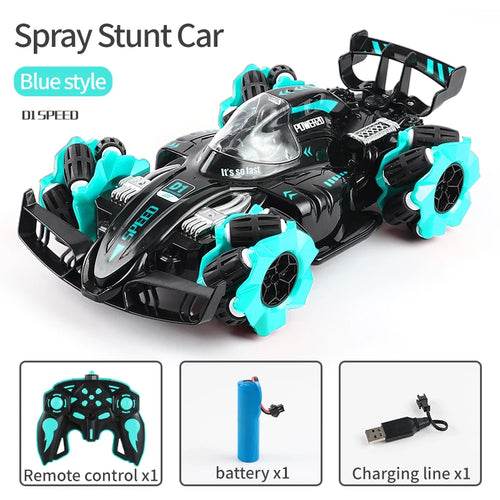 RC Blue Red High-Speed Remote Control Stunt Car with Lights & Spray Fun - ToylandEU