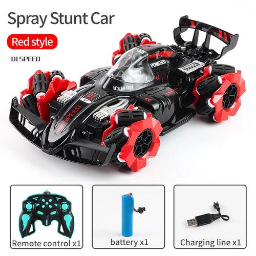RC Blue Red High-Speed Remote Control Stunt Car with Lights & Spray Fun - ToylandEU