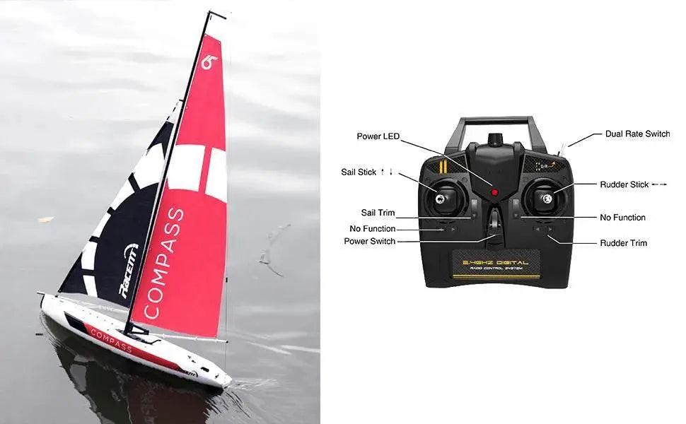  RC 53” Remote Control Sailboat with Compass - Pre-assembled 2.4G Electric RC Boat for Hobbyists and Adults -  ToylandEU™