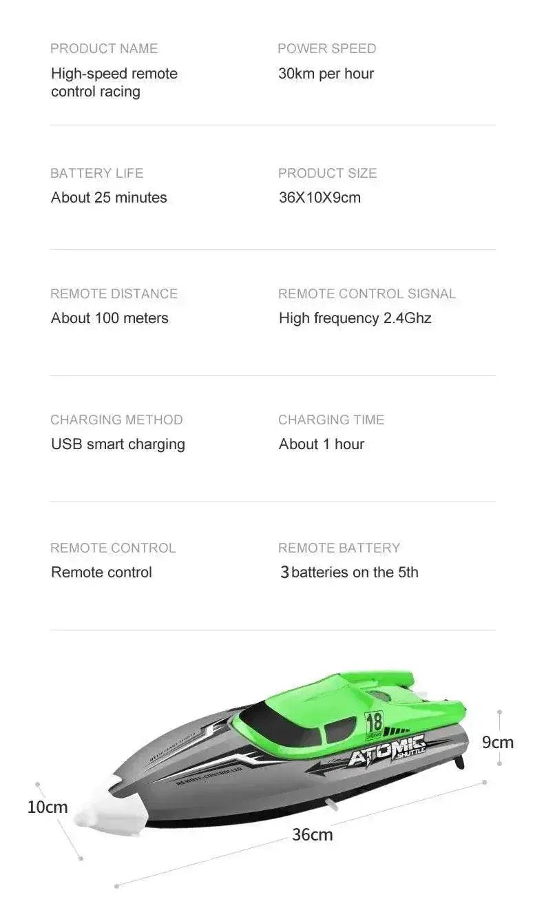  RC High-Speed Electric Remote-Controlled Racing Boat with Cooling Feature and Fishnet Pull Design -  ToylandEU™