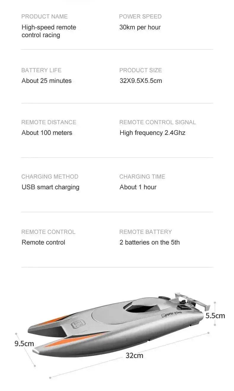  RC 2.4G High-Speed Remote Control Racing Boat with Double Motors - Waterproof Professional Speedboat 805 Toy for Boys -  ToylandEU™