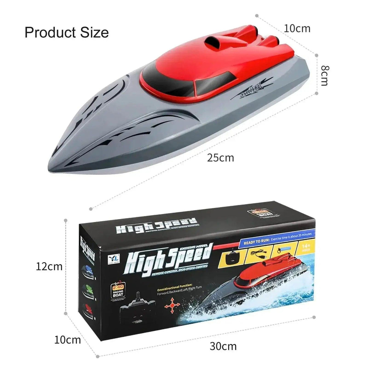  RC High-Speed 2.4G Remote Control RC Boat - 20km/h Rechargeable Waterproof Toy for Kids -  ToylandEU™