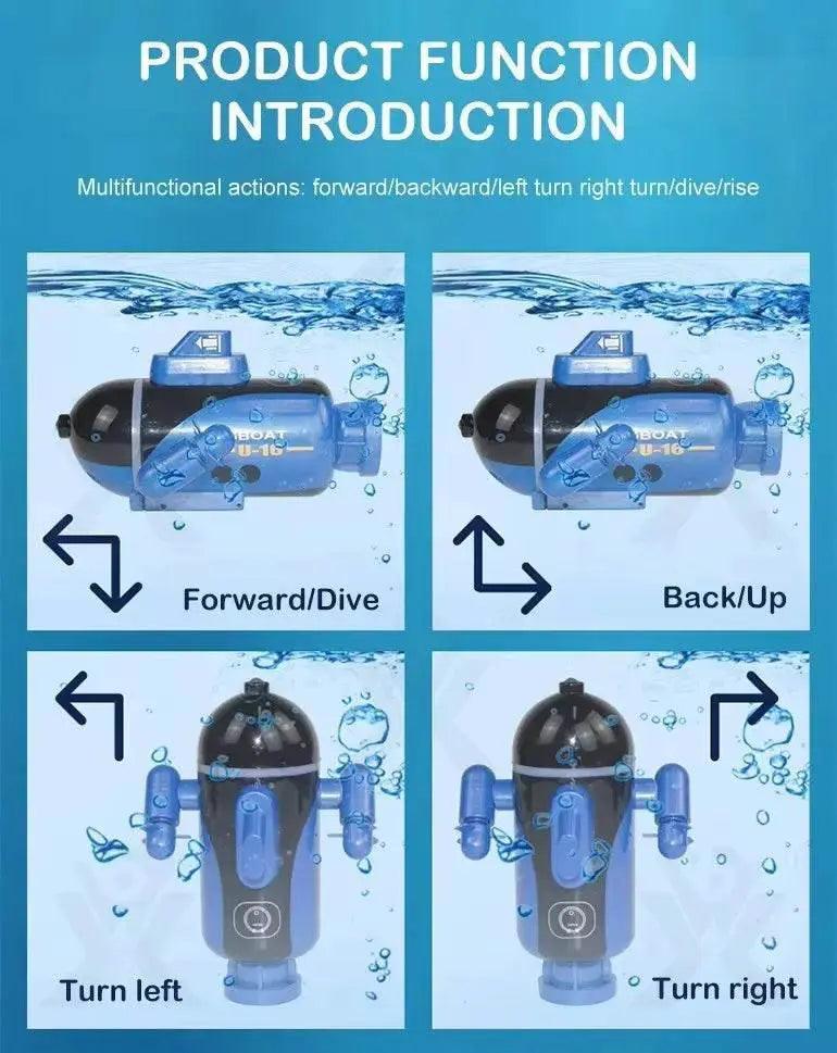  RC Remote Control Mini Submarine - Waterproof Electric Racing Boat for Kids, Dual Motor, 10km/h Speed -  ToylandEU™