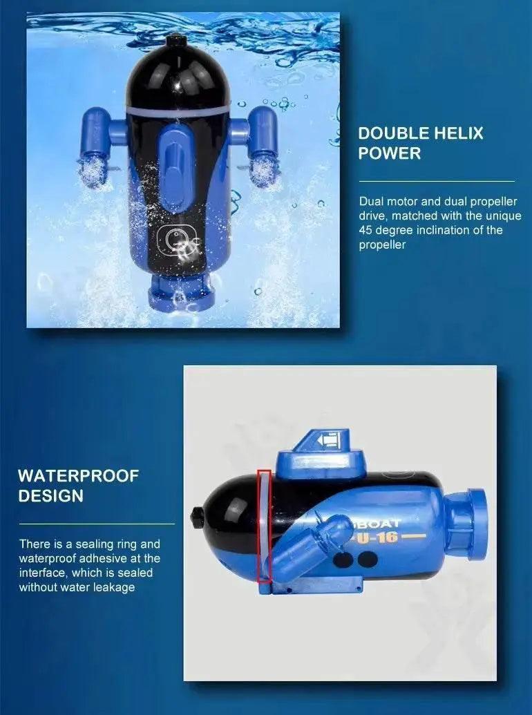  RC Remote Control Mini Submarine - Waterproof Electric Racing Boat for Kids, Dual Motor, 10km/h Speed -  ToylandEU™