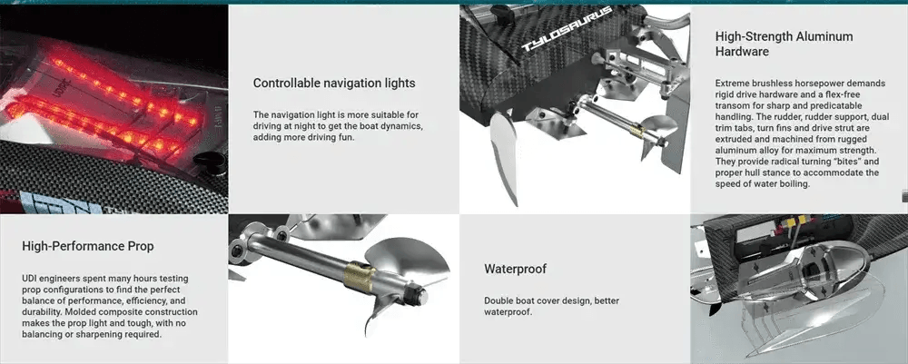  RC Speedy UDIRC UDI022 Brushless RC Boat with LED Lights and Water Cooling System - 60km/h Remote Control Model -  ToylandEU™