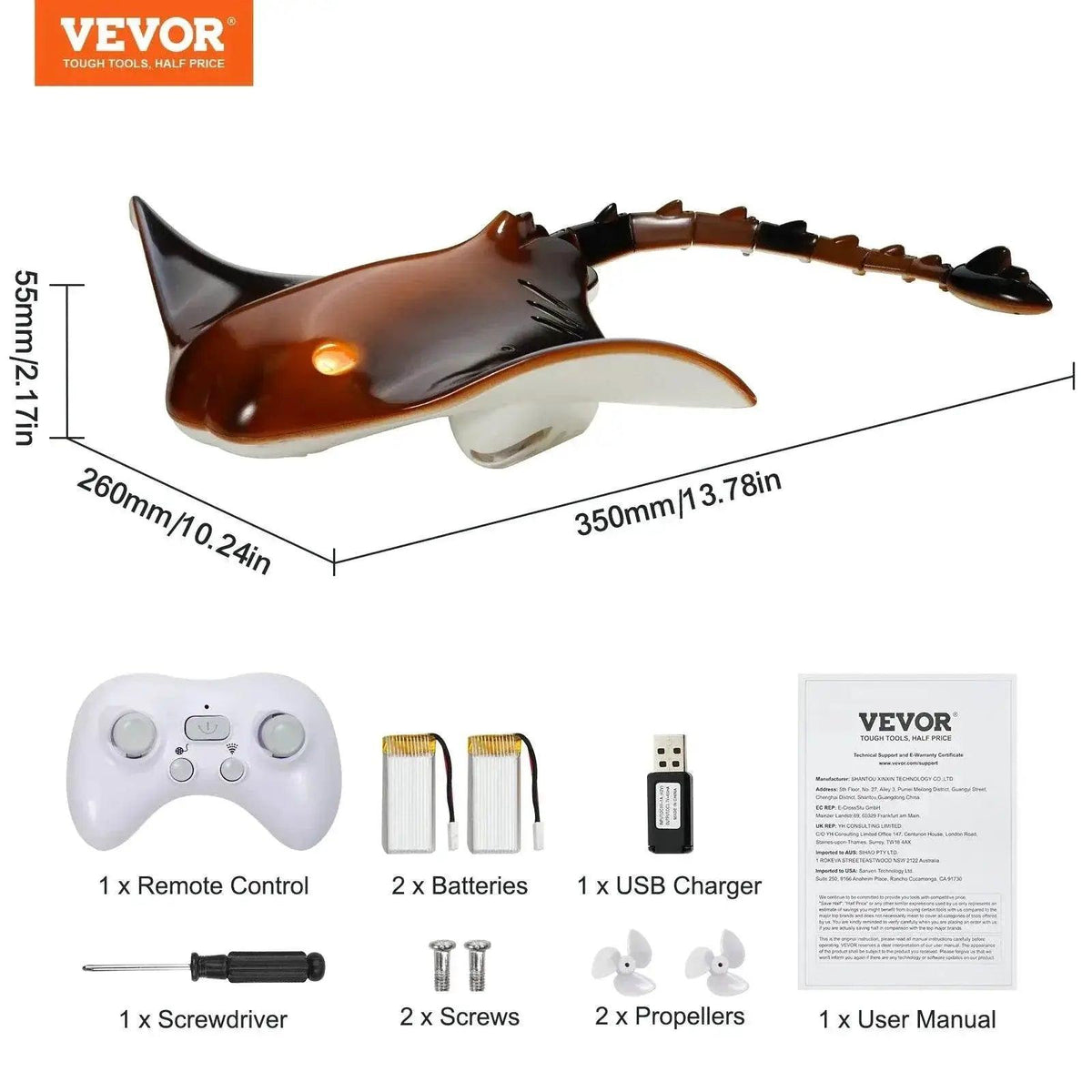  RC VEVOR Manta Ray RC Boat - 2.4G Remote Control Water Simulation Toy for Kids, Perfect Birthday Gift! -  ToylandEU™