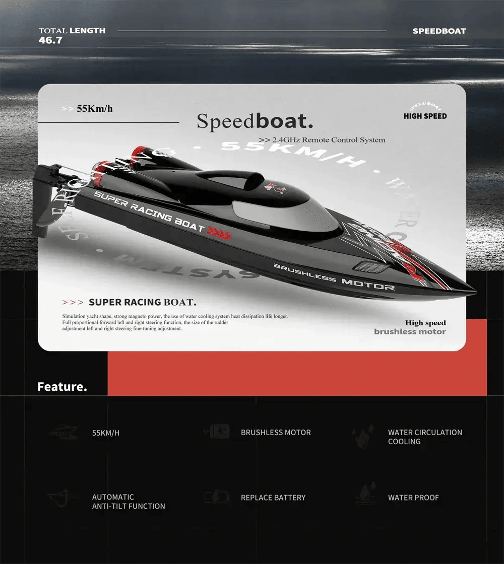  RC WL916 High-Speed 2.4G Brushless RC Boat with LED Lights & Water Cooling System - 60km/h Fast Remote Control Model -  ToylandEU™