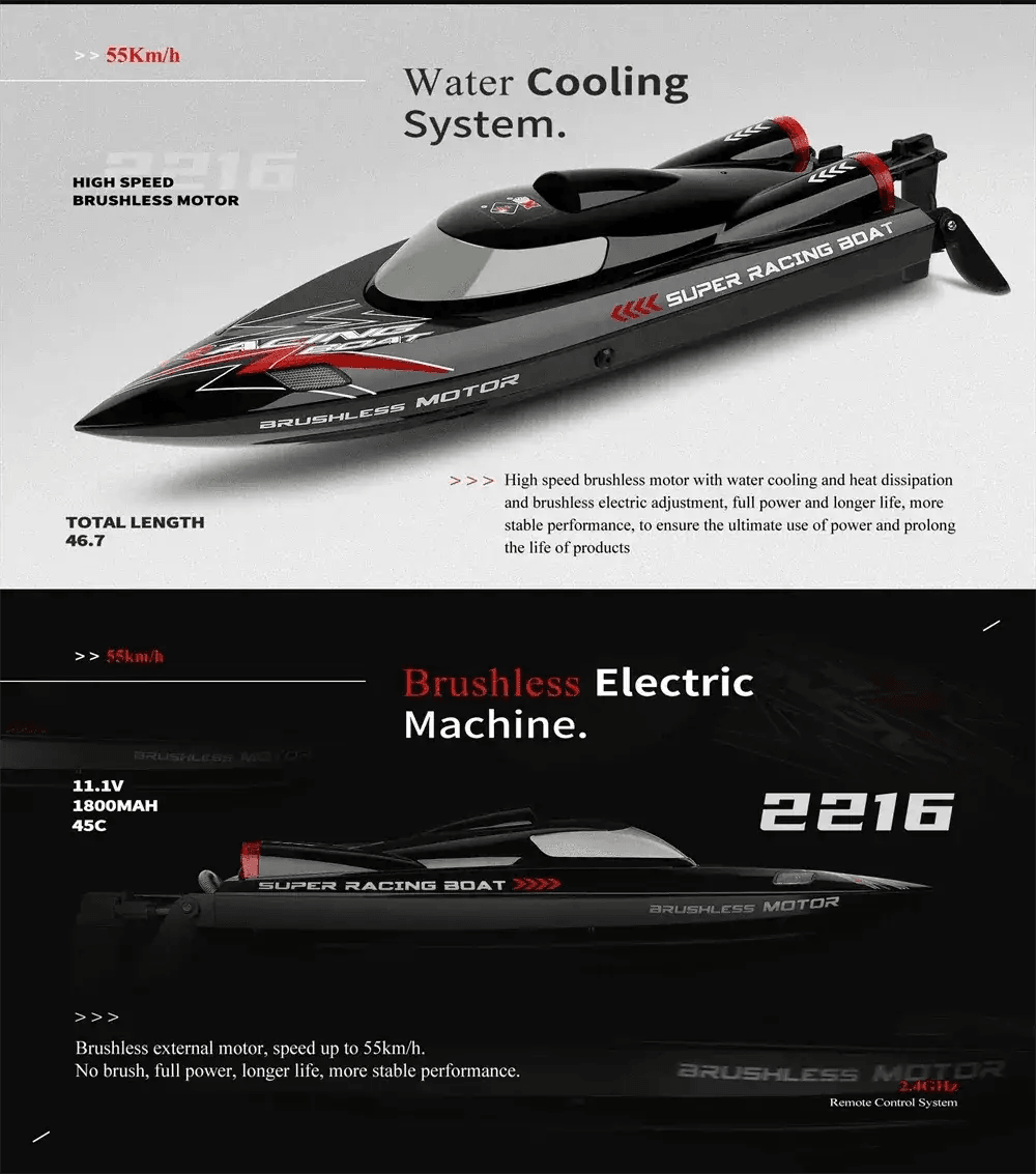  RC WL916 High-Speed 2.4G Brushless RC Boat with LED Lights & Water Cooling System - 60km/h Fast Remote Control Model -  ToylandEU™