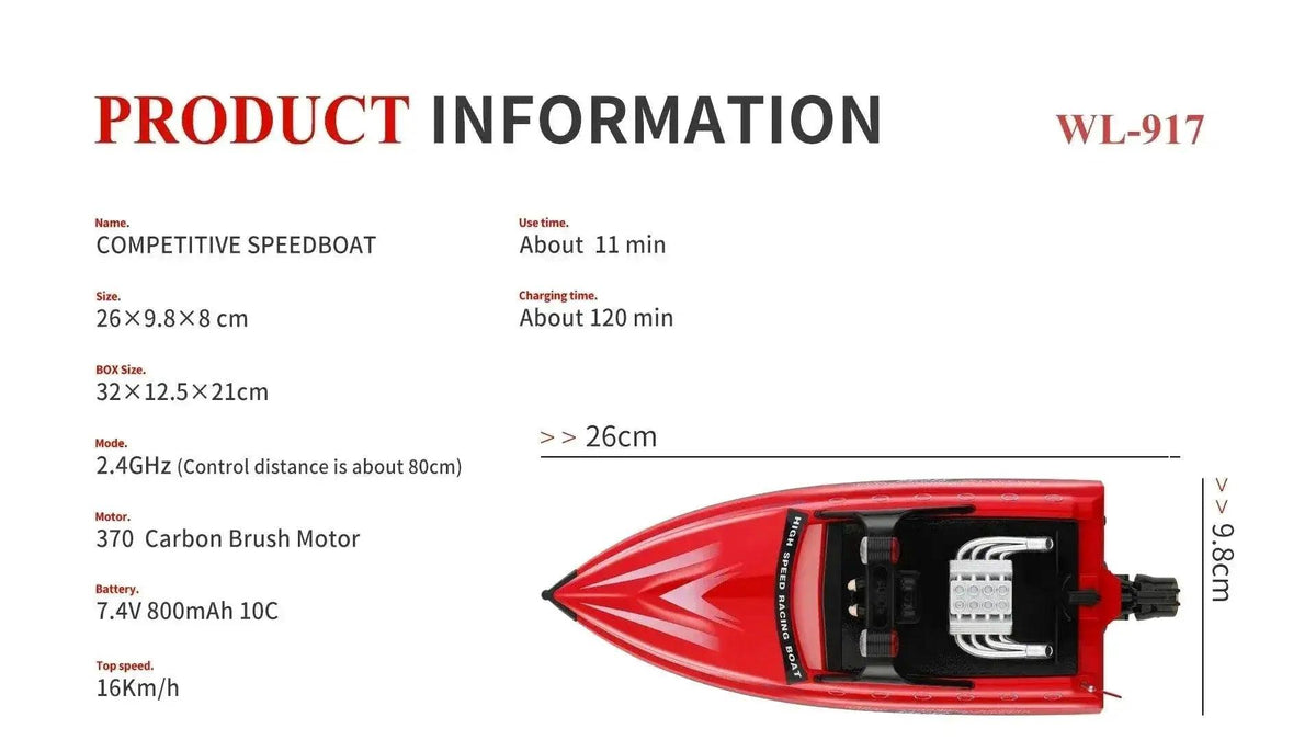  RC WL917 High-Speed RC Boat - 2.4G Electric Waterproof Remote Control Speedboat for Boys -  ToylandEU™