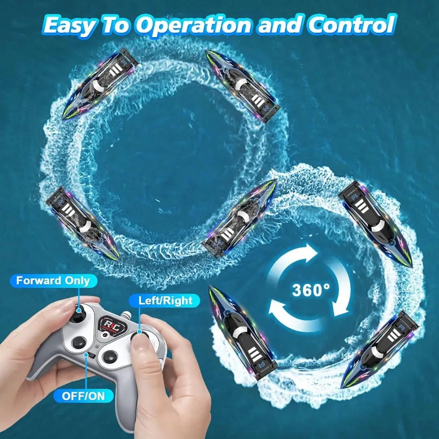 RC Boat With Bright LED Lights Remote Control For Pools - ToylandEU