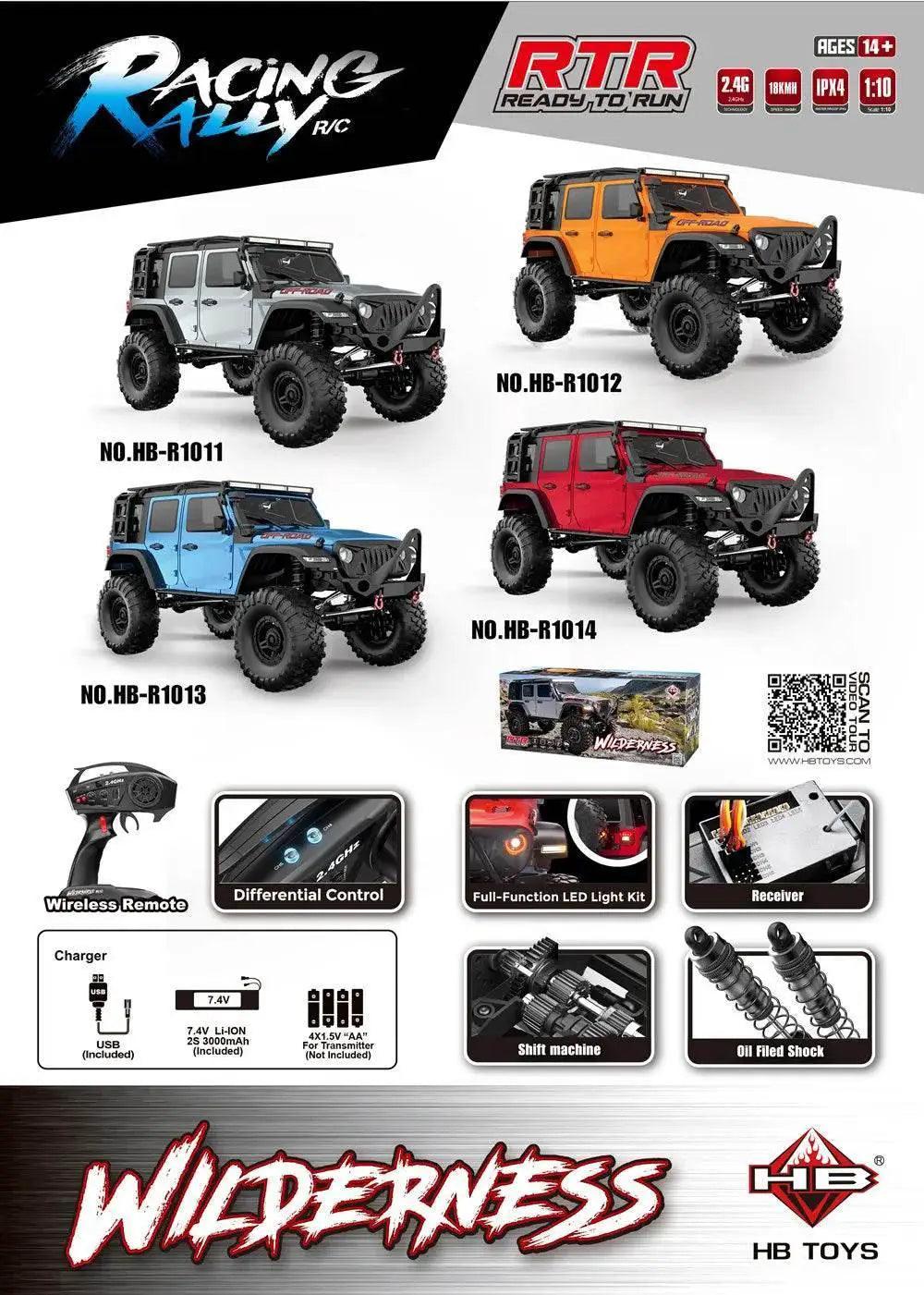  RC 4WD Remote Control Rock Crawler - 1/10 Scale Off-Road RC Climbing Car with Proportional Control and LED Lights -  ToylandEU™