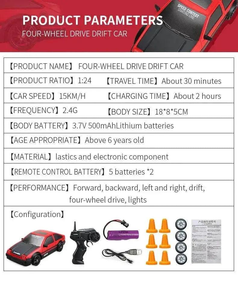 RC High-Speed 2.4G Remote Control Drift RC Car - 4WD AE86 GTR Model Racing Toy for Kids, Perfect Christmas Gift -  ToylandEU™