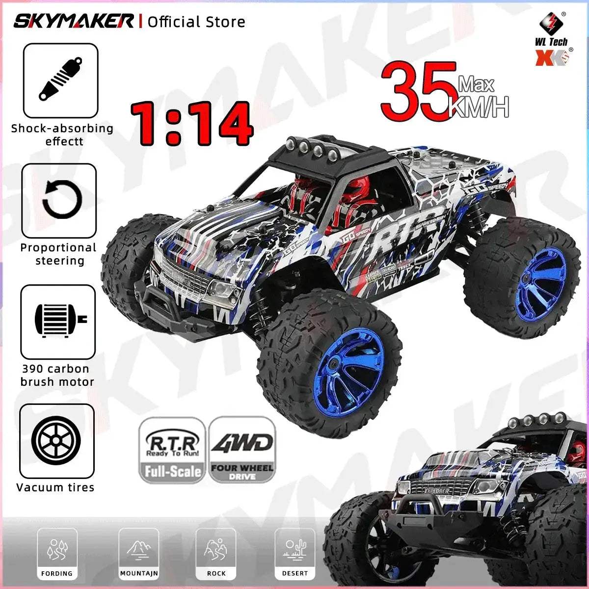 RC Car Off Road Monster Truck 4WD With LED Headlights - ToylandEU