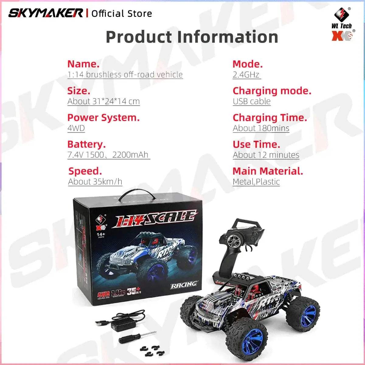 RC Car Off Road Monster Truck 4WD With LED Headlights - ToylandEU