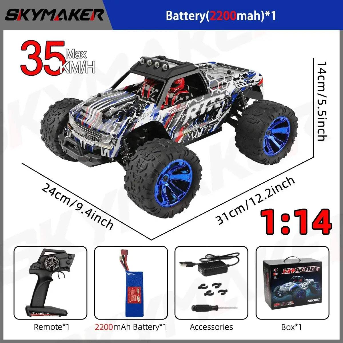 RC Car Off Road Monster Truck 4WD With LED Headlights - ToylandEU
