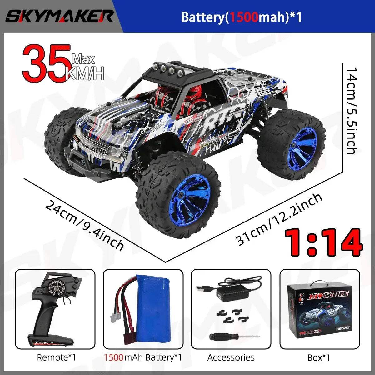 RC Car Off Road Monster Truck 4WD With LED Headlights - ToylandEU