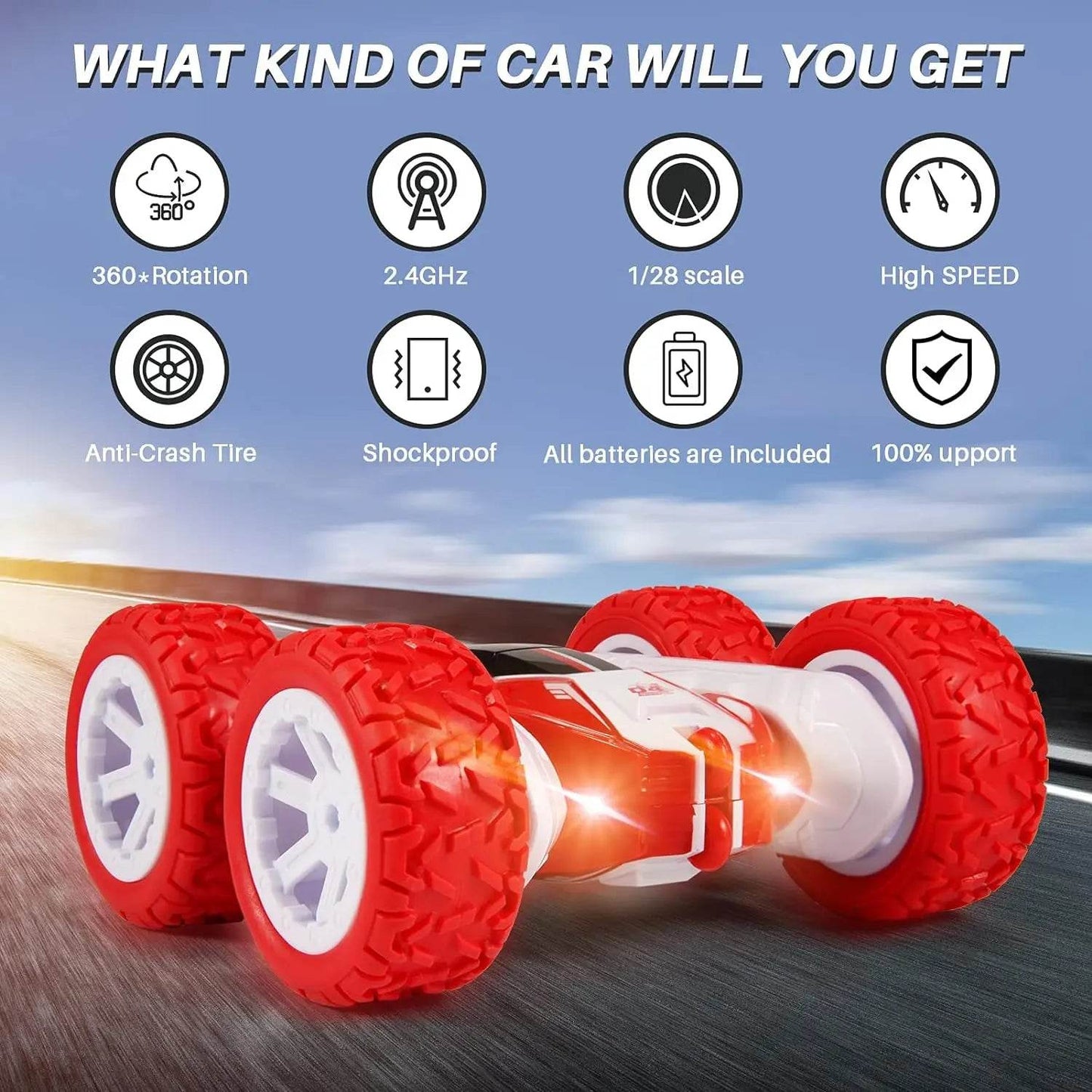 RC Colorful Stunt Master RC Car - 4WD 360° Tumbling & Lights Fun! - ToylandEU