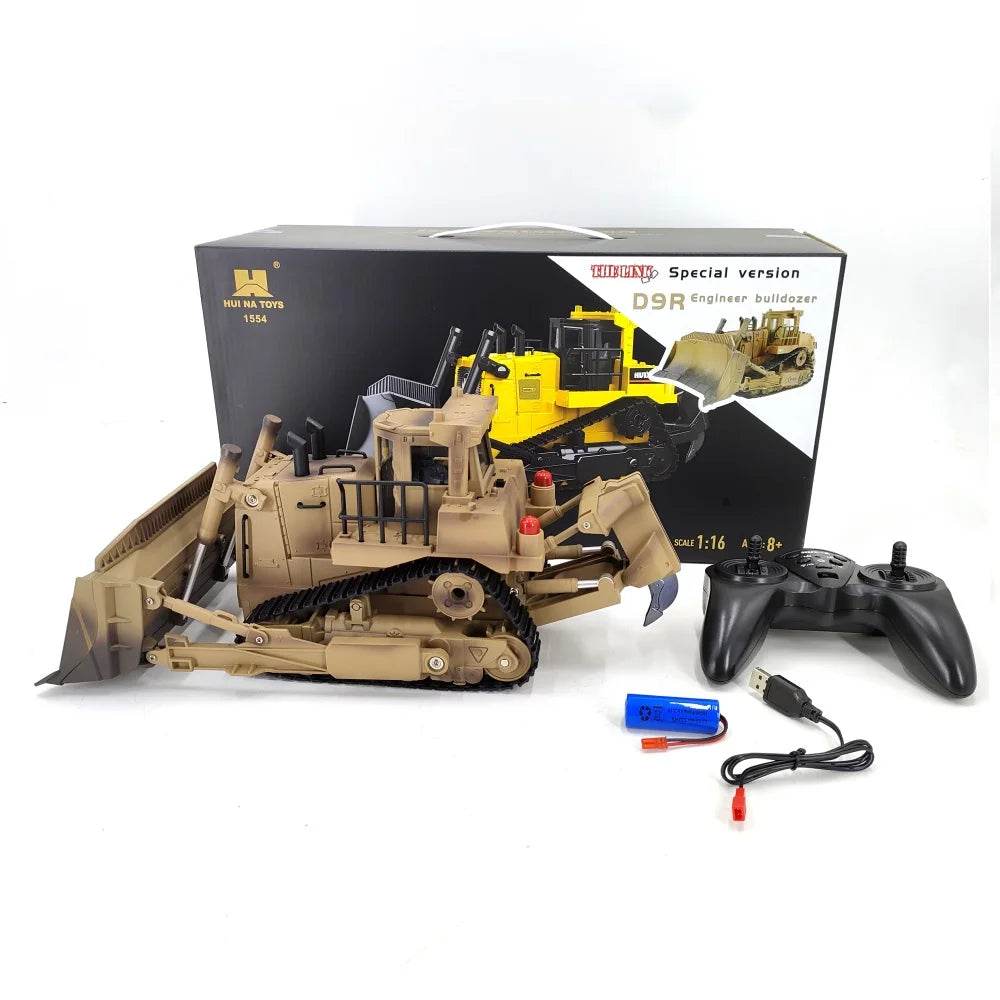 RC Desert Yellow 1:18 Scale RC Bulldozer - 9CH Remote Control Toy - ToylandEU