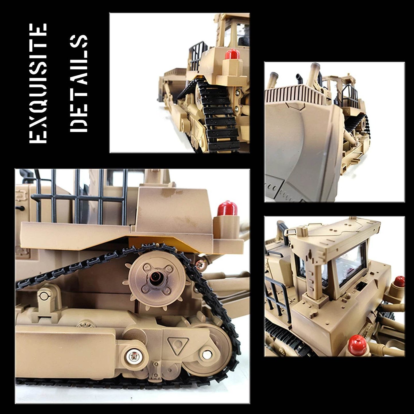 RC Desert Yellow 1:18 Scale RC Bulldozer - 9CH Remote Control Toy - ToylandEU