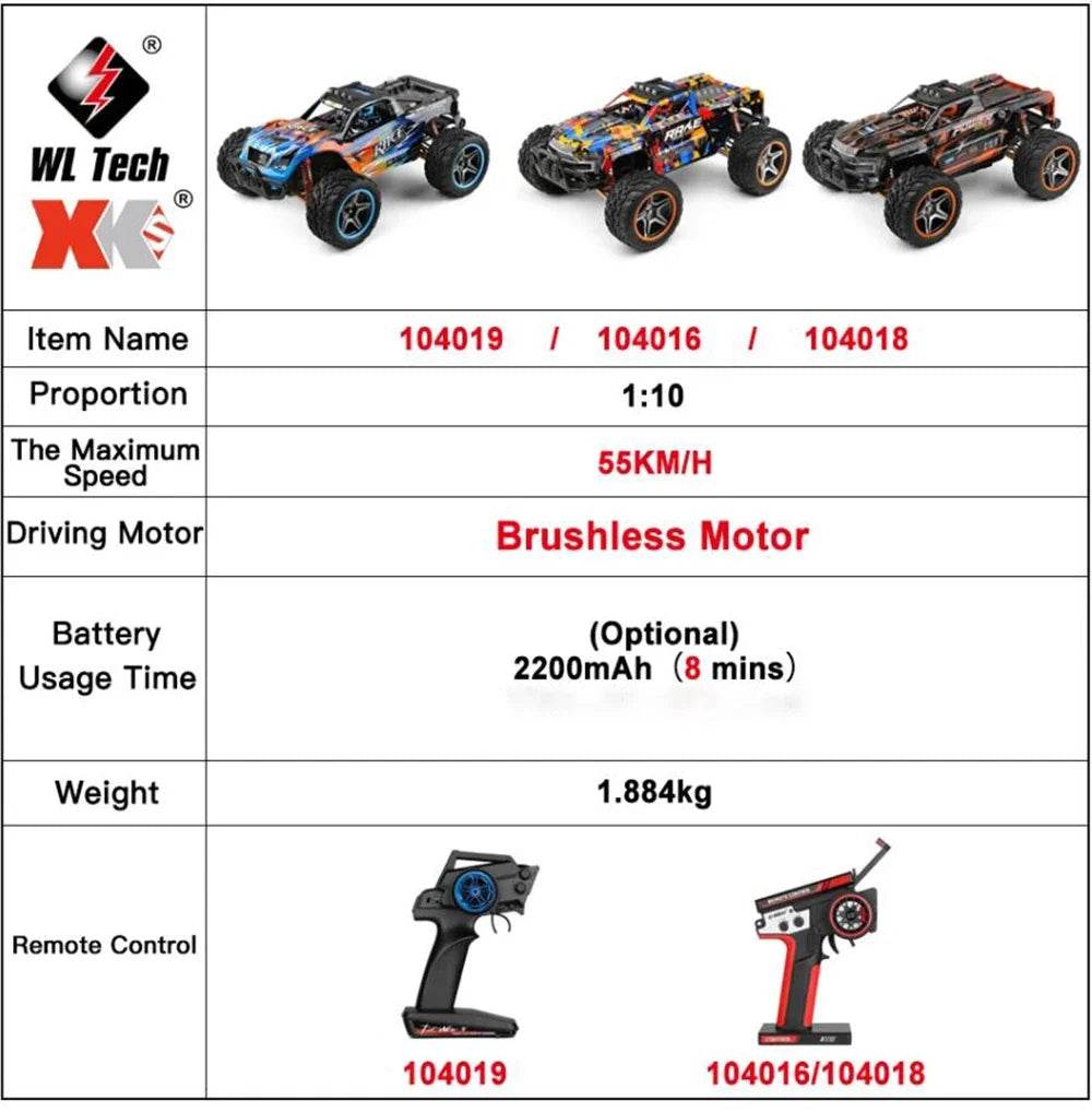 RC Extreme Speed WLtoys 1/10 4WD Brushless RC Drift Truck - 55KM/H Fun! - ToylandEU