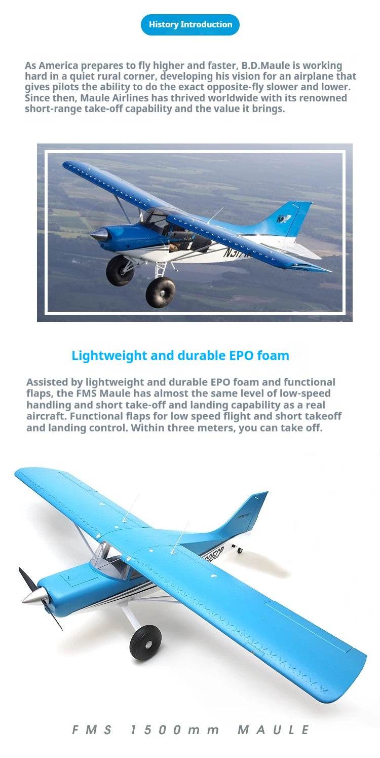 RC FMS 1500mm Maule Large-Scale Electric Remote Control Aircraft Model - Beginner-Friendly Fixed-Wing Drone - ToylandEU