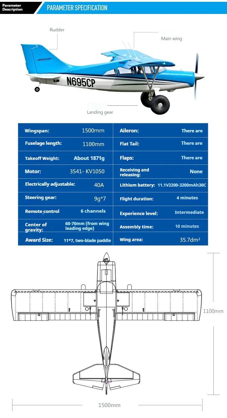 RC FMS 1500mm Maule Large-Scale Electric Remote Control Aircraft Model - Beginner-Friendly Fixed-Wing Drone - ToylandEU