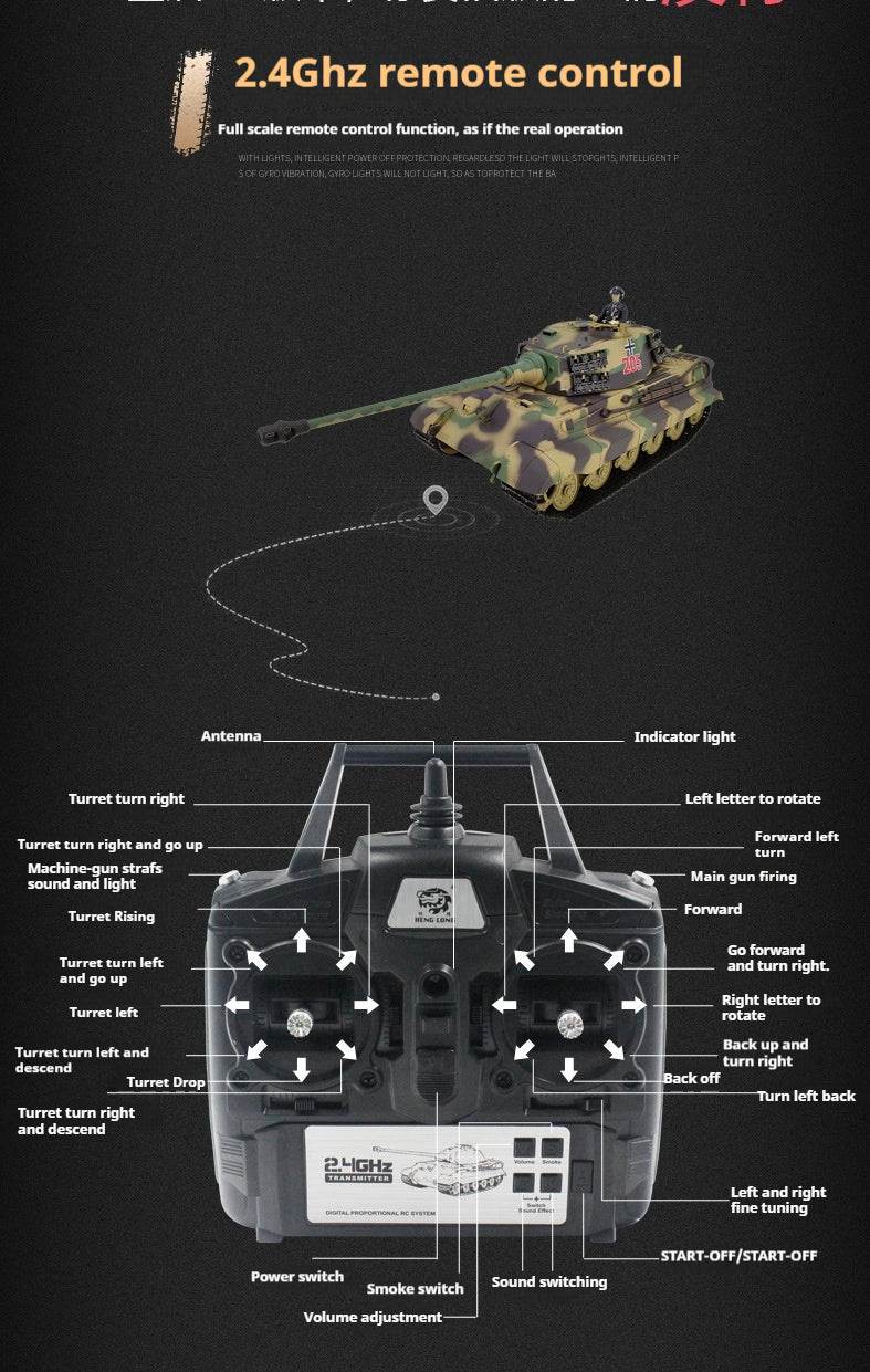 RC German Heavy Remote Control Tank Model - Tiger King Henschel 2.4G Multifunctional Toy - ToylandEU
