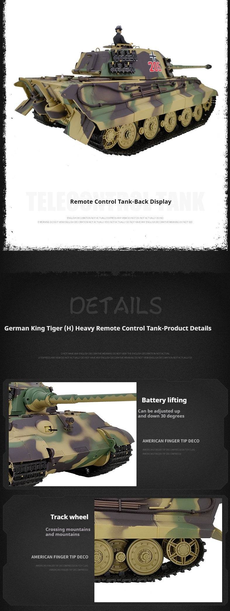 RC German Heavy Remote Control Tank Model - Tiger King Henschel 2.4G Multifunctional Toy - ToylandEU