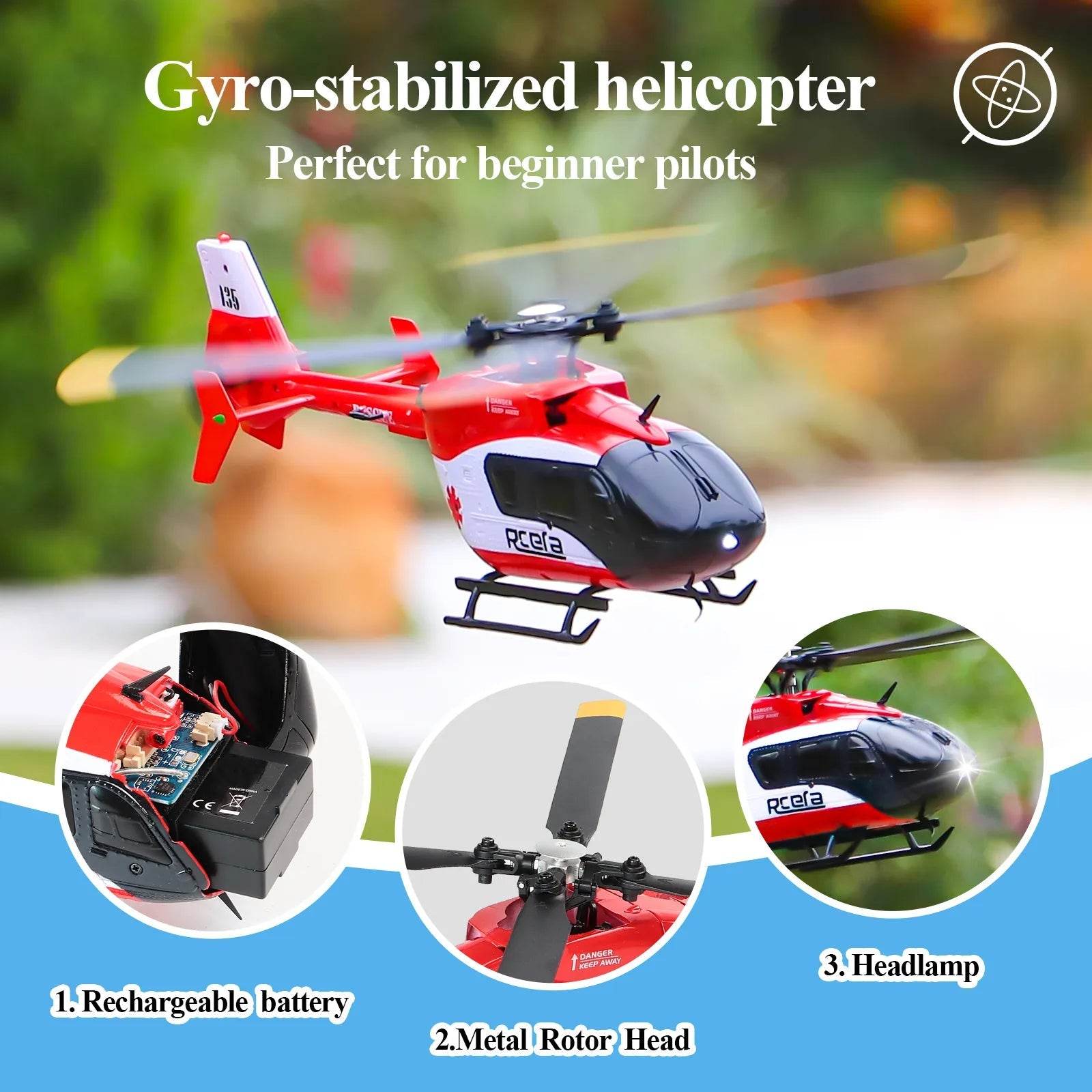 RC Gyro-Stabilized EC-135 RC Helicopter - Perfect for Beginners! - ToylandEU