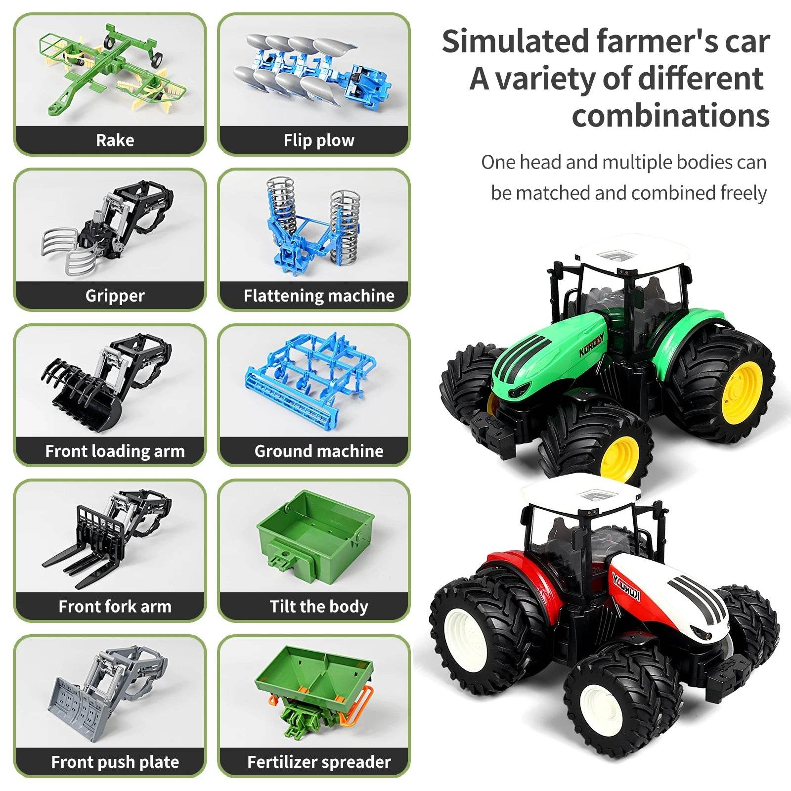 Carro de brinquedo trator agrícola de controle remoto de alta qualidade 1:16 RC com luzes LED e recursos realistas - ToylandEU