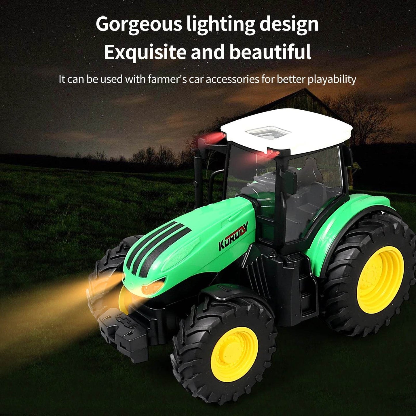 Carro de brinquedo trator agrícola de controle remoto de alta qualidade 1:16 RC com luzes LED e recursos realistas - ToylandEU